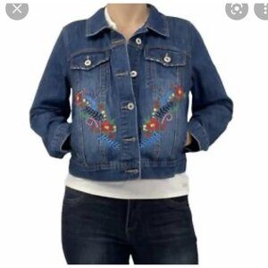 Bagatelle Denim Trucker Jacket Womens S Blue Boho Bohemian Retro Eclectic Casual